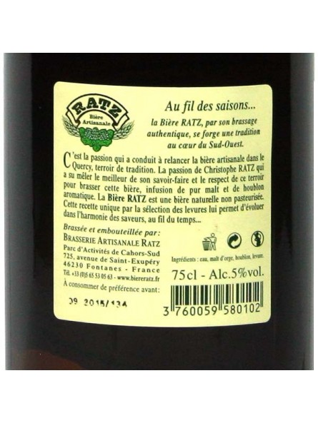 Bière RATZ Blonde 75 cl Vente Bières RATZ Mémé du Quercy