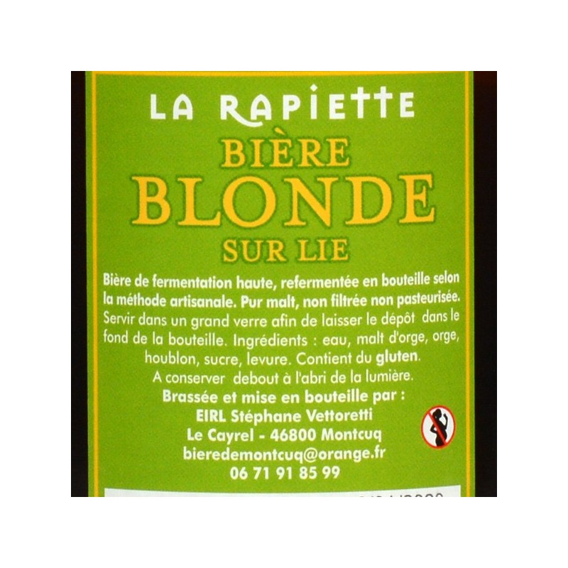 Bières de Montcuq - La Rapiette Blonde - 75 cl