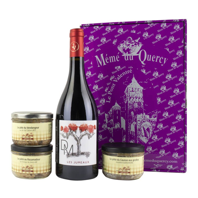 Tradition du Quercy Rouge coffret gourmand du sud ouest avec vin et patés