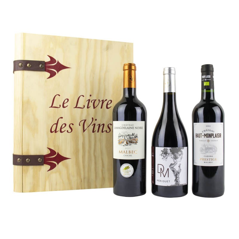 Le Livre des Vins Prestiges coffret 3 bouteilles dégustation de vin de Cahors aoc