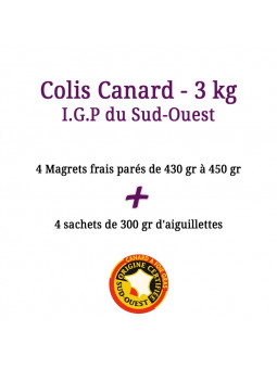 Colis Canard I.G.P du Sud-Ouest, magret et aiguillette de canard en direct du producteur - 3 kg