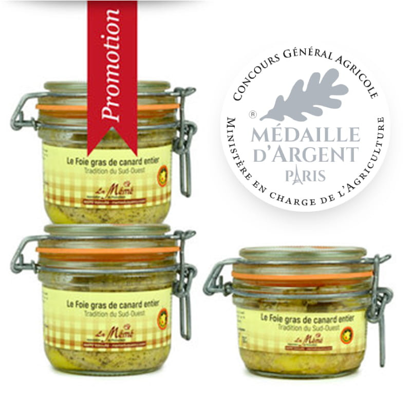 Promotion 3 foie gras de canard entier conserve Médaillé - 490 gr - Mémé du Quercy