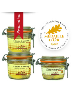 Promotion 3 foie gras de canard du sud ouest entier mi-cuit