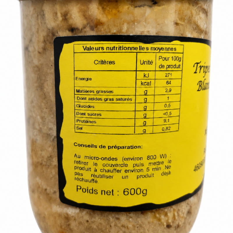 informations nutritionnelles tripes vin blanc