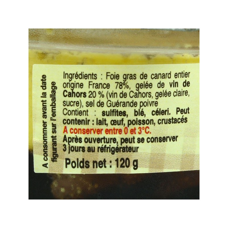 Foie gras de canard entier mi-cuit au vin de Cahors - 120 gr
