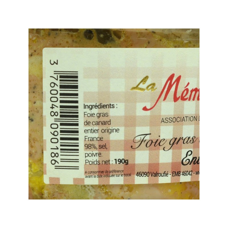 Foie gras de canard entier - 190 gr