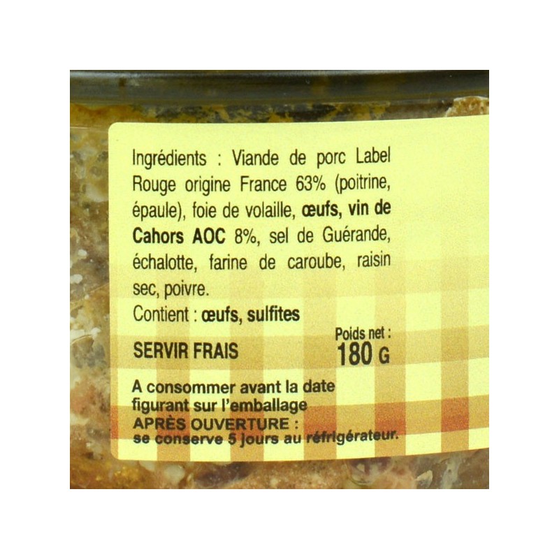 Pâté du Vendangeur - bocal 180 gr