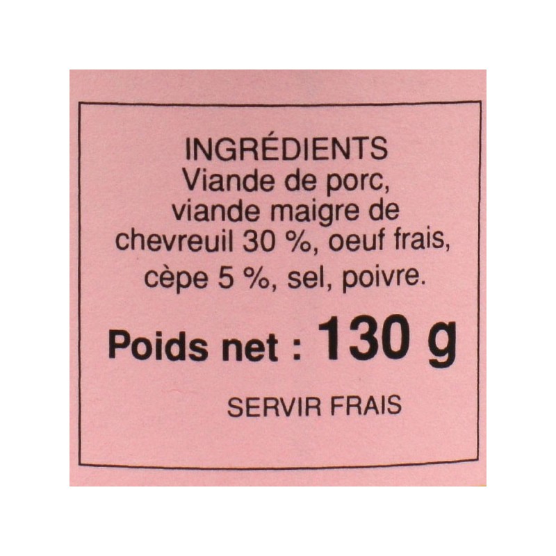 Pâté de chevreuil aux cèpes - 130 gr